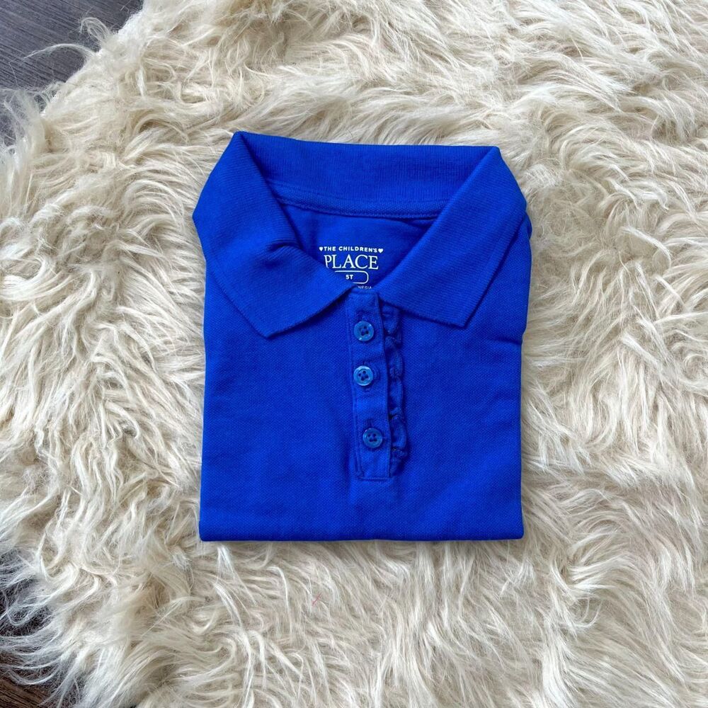 NWT Girls Uniform Ruffle Soft Stretch Pique Polo - blue Size 5T